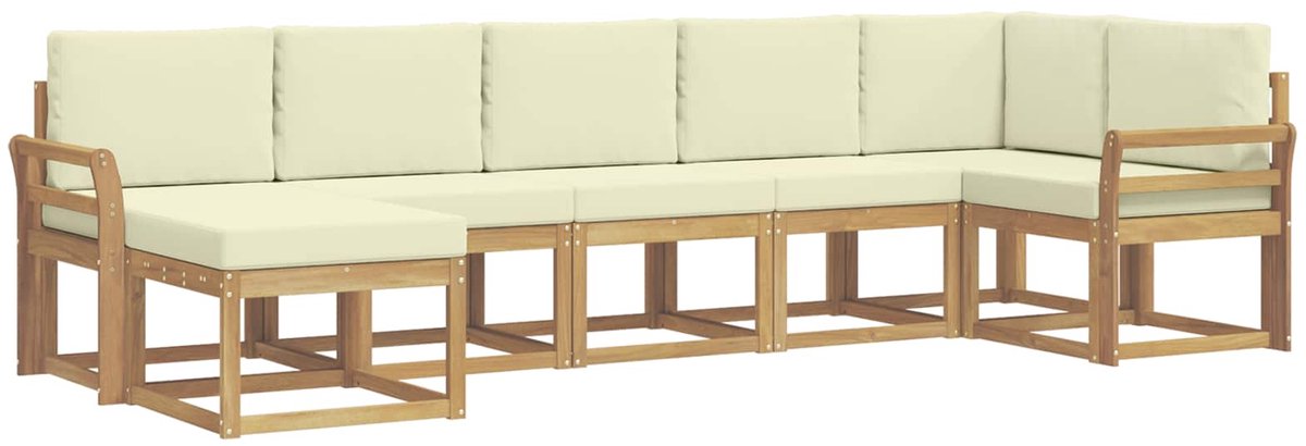 vidaXL Buiten - bank - set - 7 - st - 7-zits - Wit - en - crèmekleurig - Polyester Wit en crèmekleurig