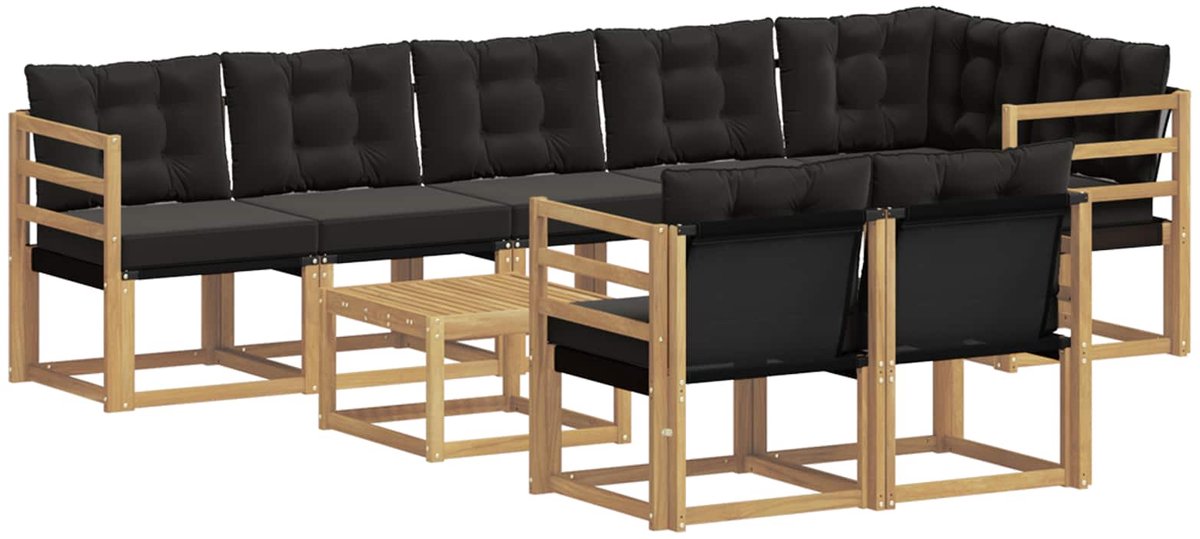 vidaXL Buiten - bank - set - 9 - st - 8-zits - Wit - en - zwart Wit en zwart
