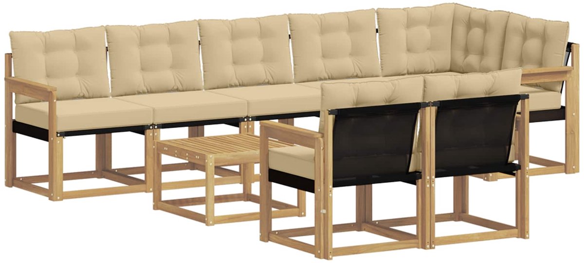 vidaXL Buiten - bank - set - 9 - st - 8-zits - Wit - en - Beige Wit en Beige