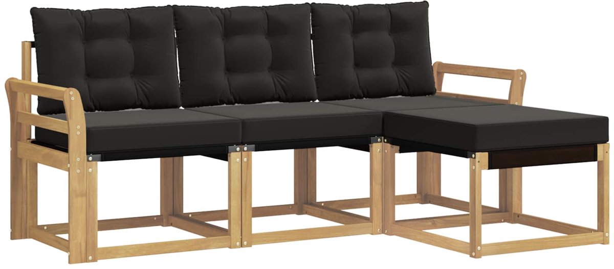vidaXL Buiten - bank - set - 4 - st - 4-zits - Wit - en - zwart Wit en zwart
