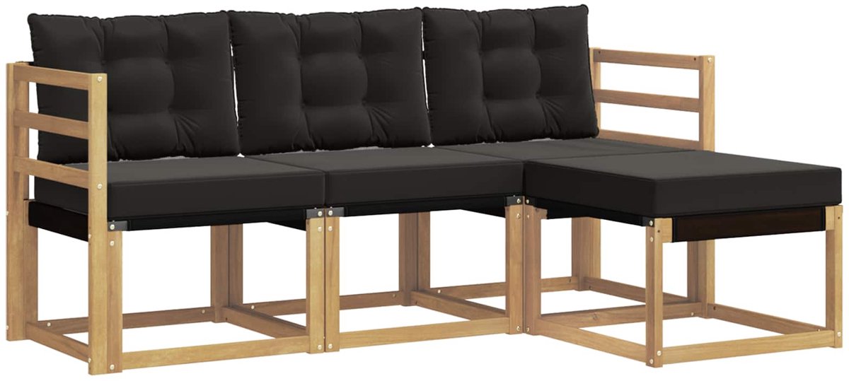 vidaXL Buiten - bank - set - 4 - st - 4-zits - Wit - en - zwart Wit en zwart