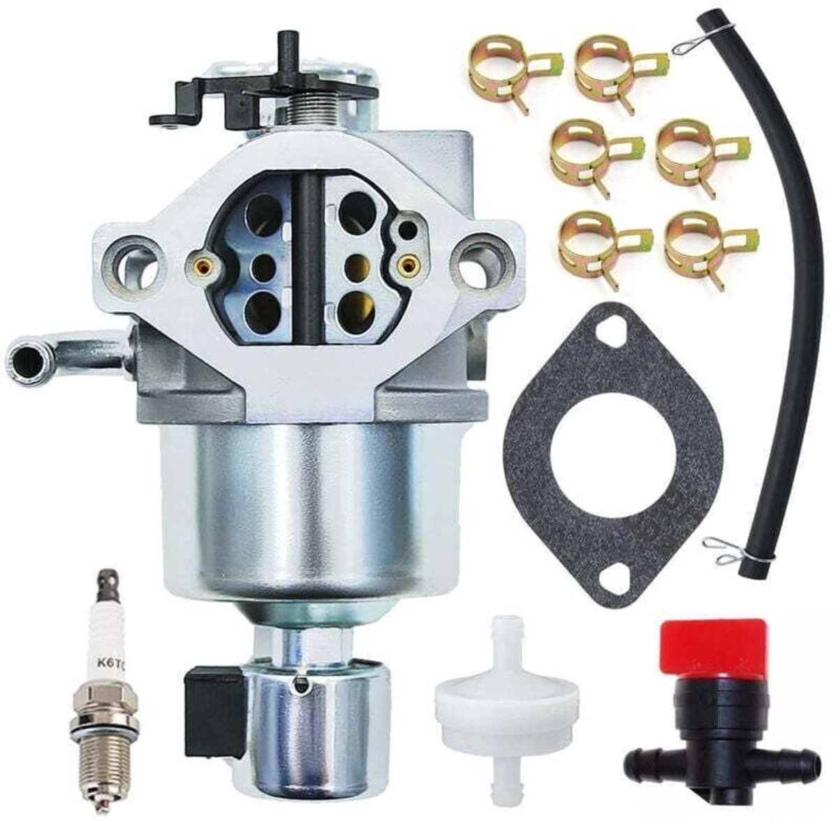Carburateur 594593 en 594605 geschikt voor grasmaaiers 796109, 792768 en 594591 (17,5 pk), inclusief pakkingen, bougies en brandstofleidingset.