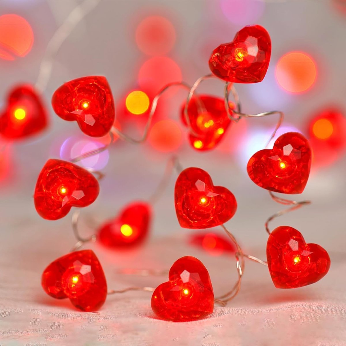 aladdien - LED Hart Fairy Lights - Romantische Decoratie - 20 Verlichte Harten - 2m Lengte - Sfeervolle Binnenverlichting - Ideaal voor Feestdagen -...