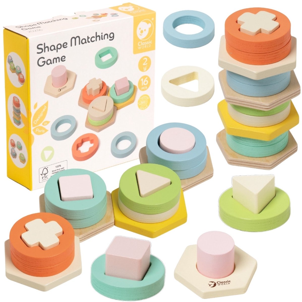 Classic World houten vormen sorteer spel educatief speelgoed kinderen.