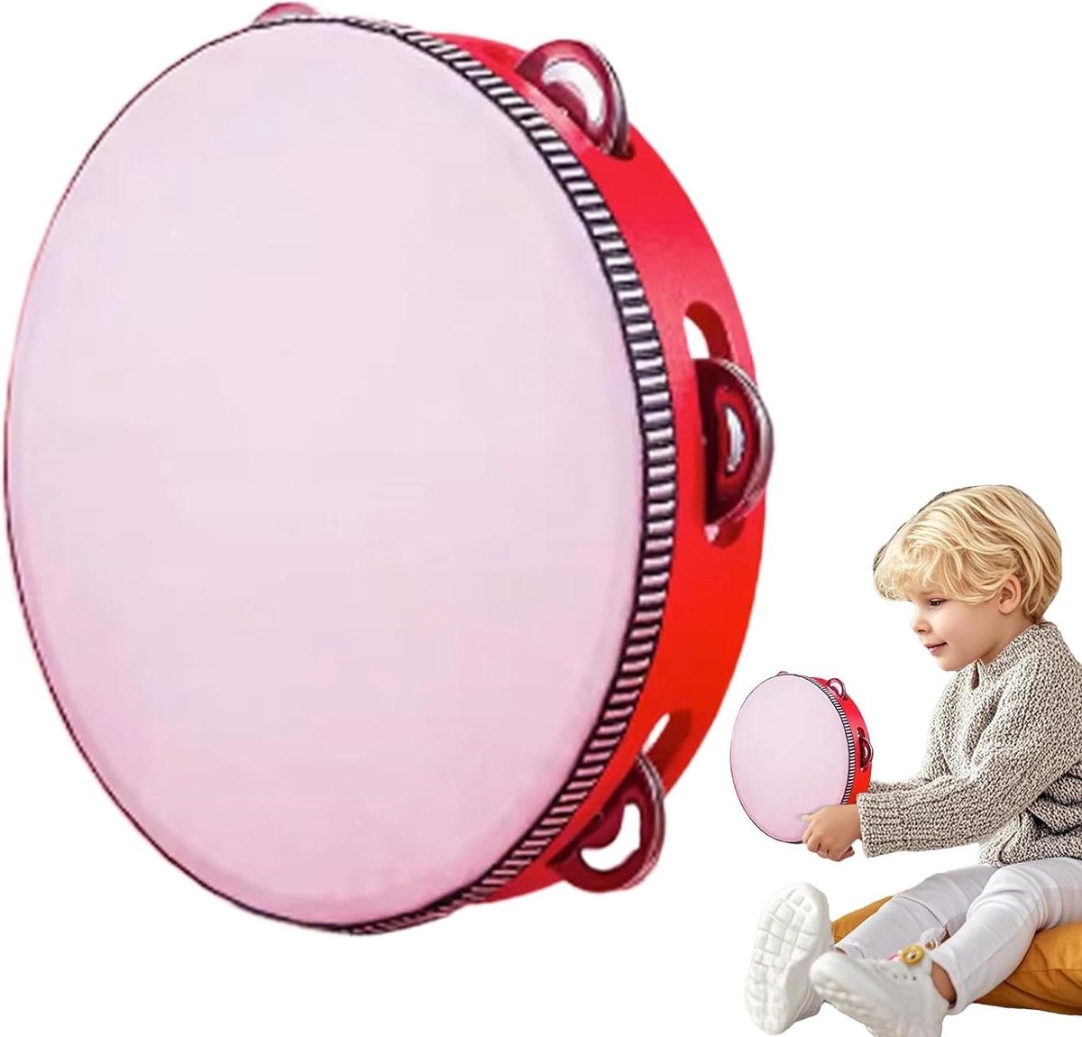 Kinder Tamboerijn - Percussie Instrument - Muziek Maken - Houten Frame - 8 inch - Rood