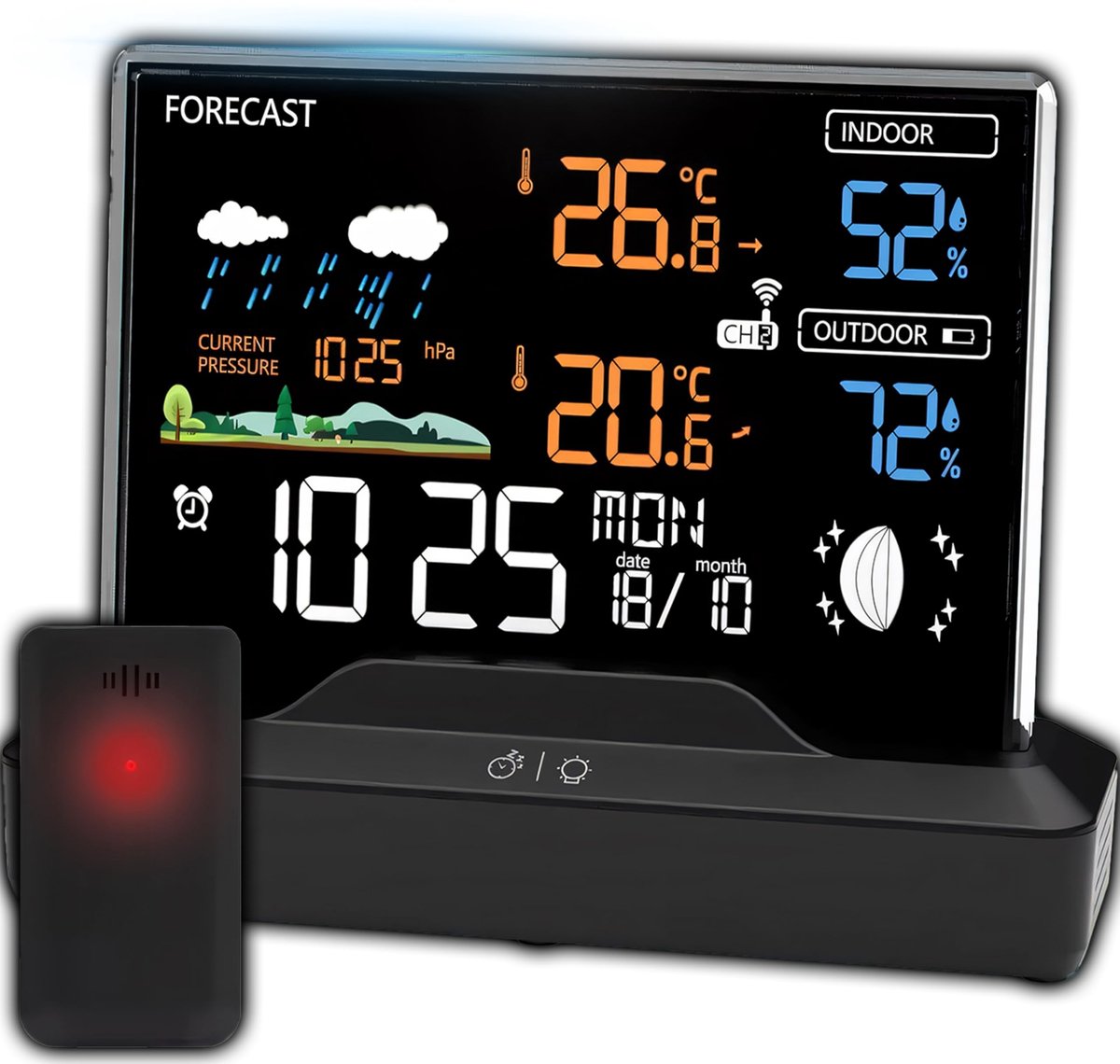 Retoo Draadloos Weerstation met Buiten Sensor - Thermometer, Hygrometer, Barometer en Klok