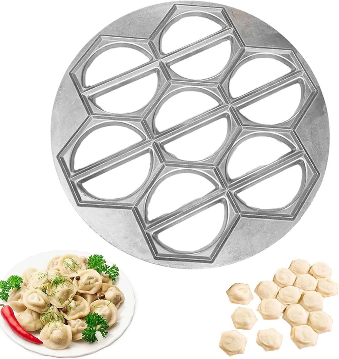 Knoedel Maker - Dumpling Mal - Thuis Koken - 14 Gaten - 24.3 cm - Zilver