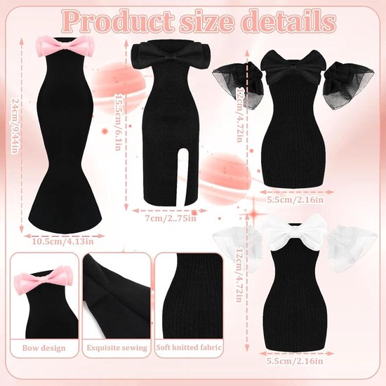 Poppenkleding Set - Jurkjes Poppen - Poppen Aankleden - Handgemaakte Details - 30 cm Poppen - Zwart — afbeelding 2