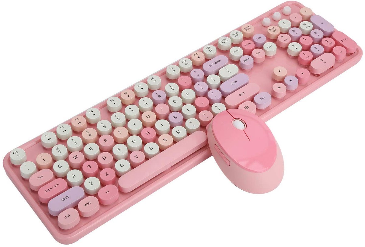 aladdien - Draadloos Toetsenbord - Toetsenbord met Muis - Ergonomisch Ontwerp - Roze gemengde kleur - 104 Toetsen - Geschikt voor Kantoor en Thuiswe...