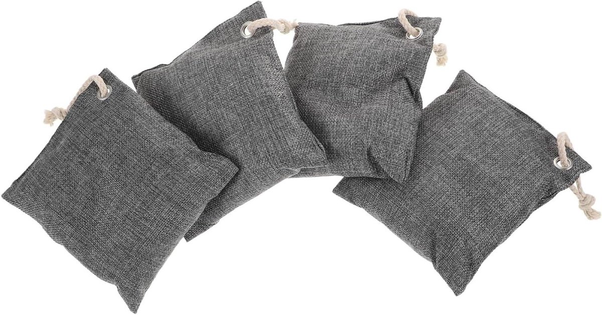 Houtskool Luchtzuiveraar - Geurvreter Zakjes - Frisse Lucht Creëren - Actieve Kool Absorptie - 4 Stuks - Grijs