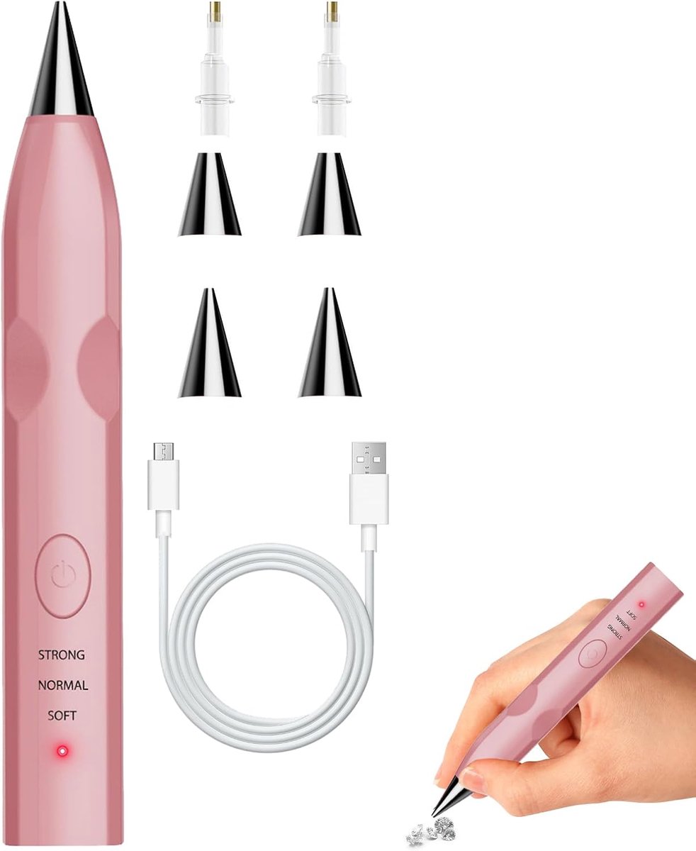 Elektrische Diamond Painting pen - Diamond painting pen - 3 instelbare standen - met 4 boorpunten - Diamond painting accessoires - ergonomische accessoires voor diamantschilderen - met vacuümtechnologie - Comfortabel in Gebruik - roze