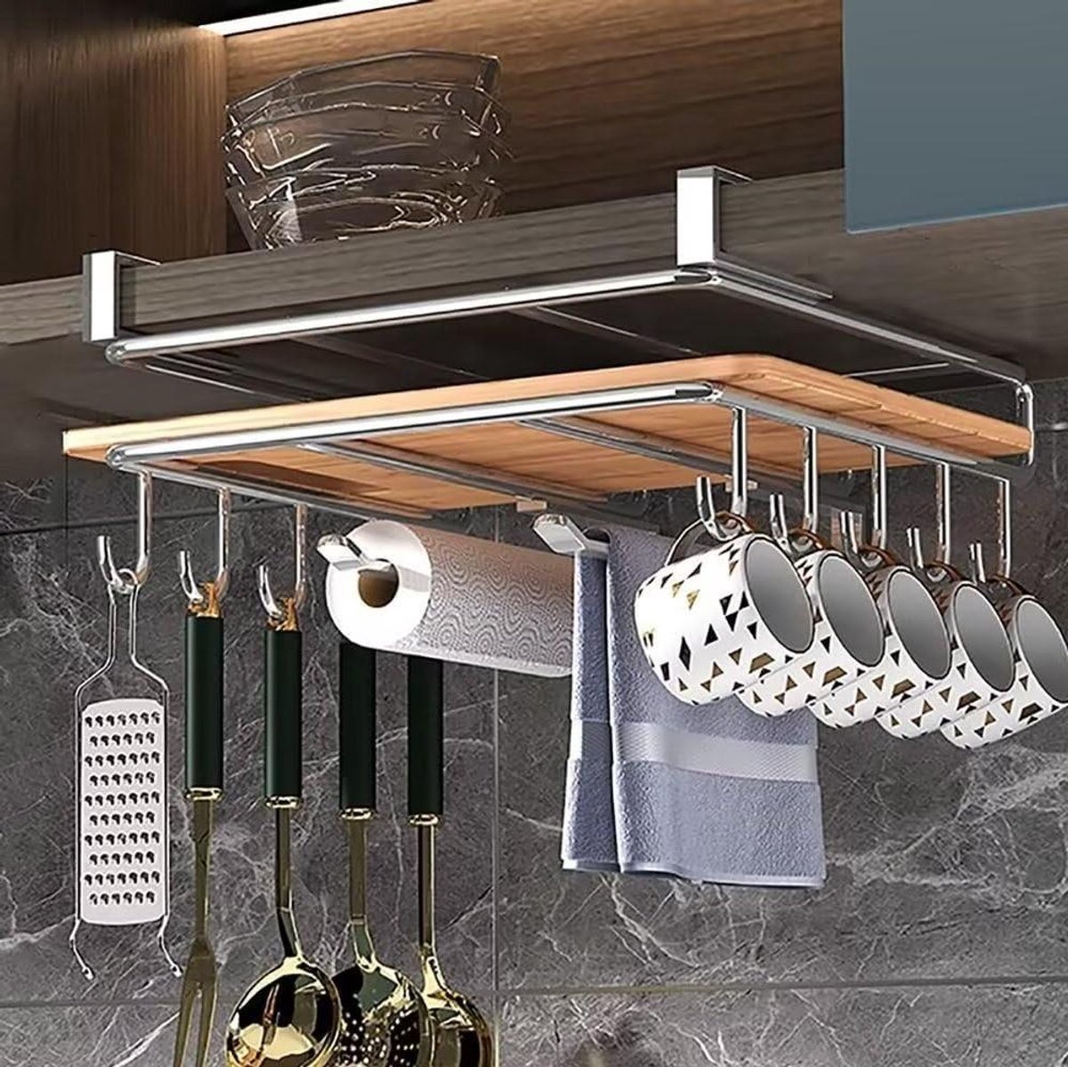 Snijplank Houder - Keukenrek Plank - Keuken Organiseren - Roestvrijstaal - Tot 3.2 cm dik - Zilver
