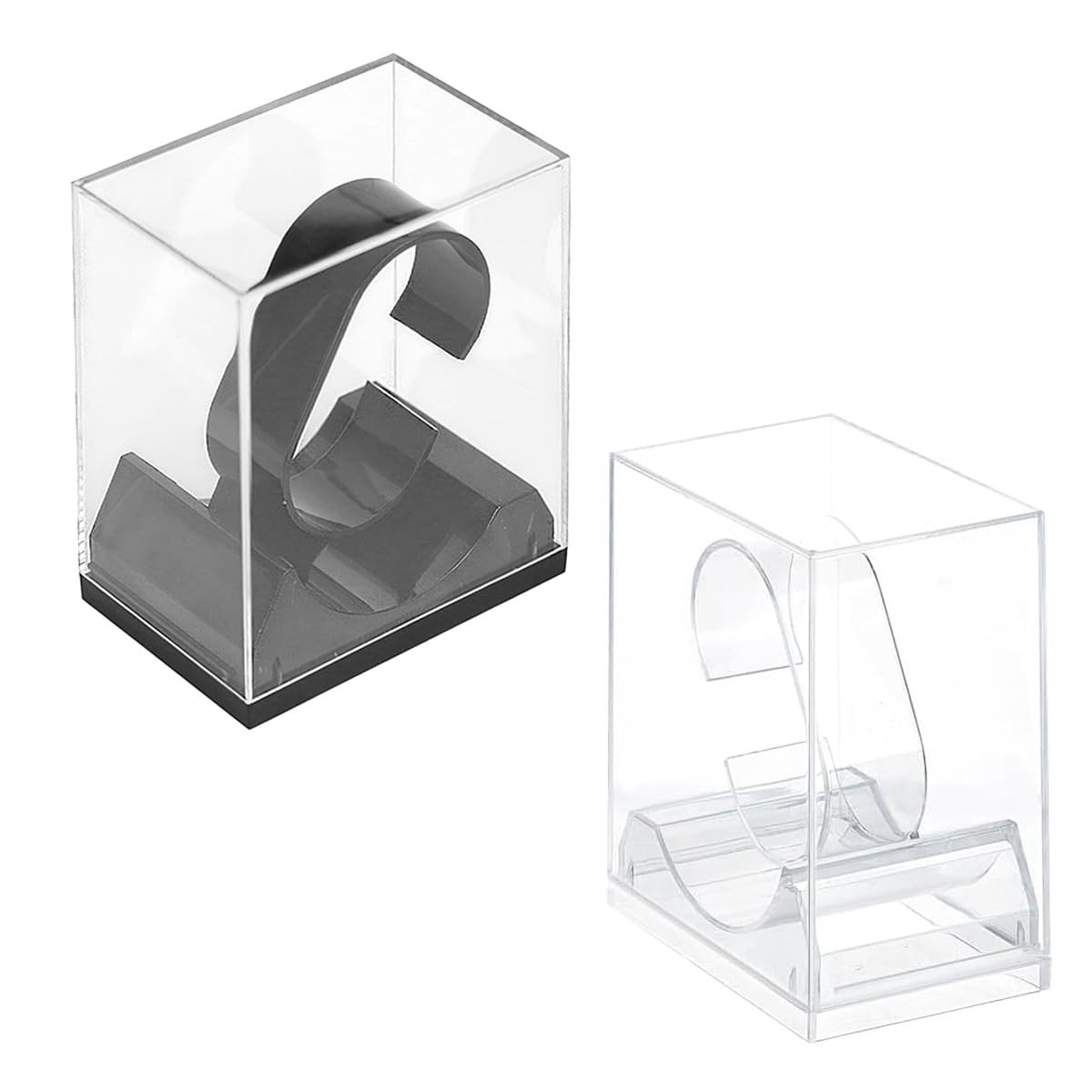 ONF3 - Acryl Watch Stand - Modern Rectangular - 2 Pcs - Zwart en Doorzichtig - Ideaal voor Horloge Presentatie - Geschikt voor Mannen