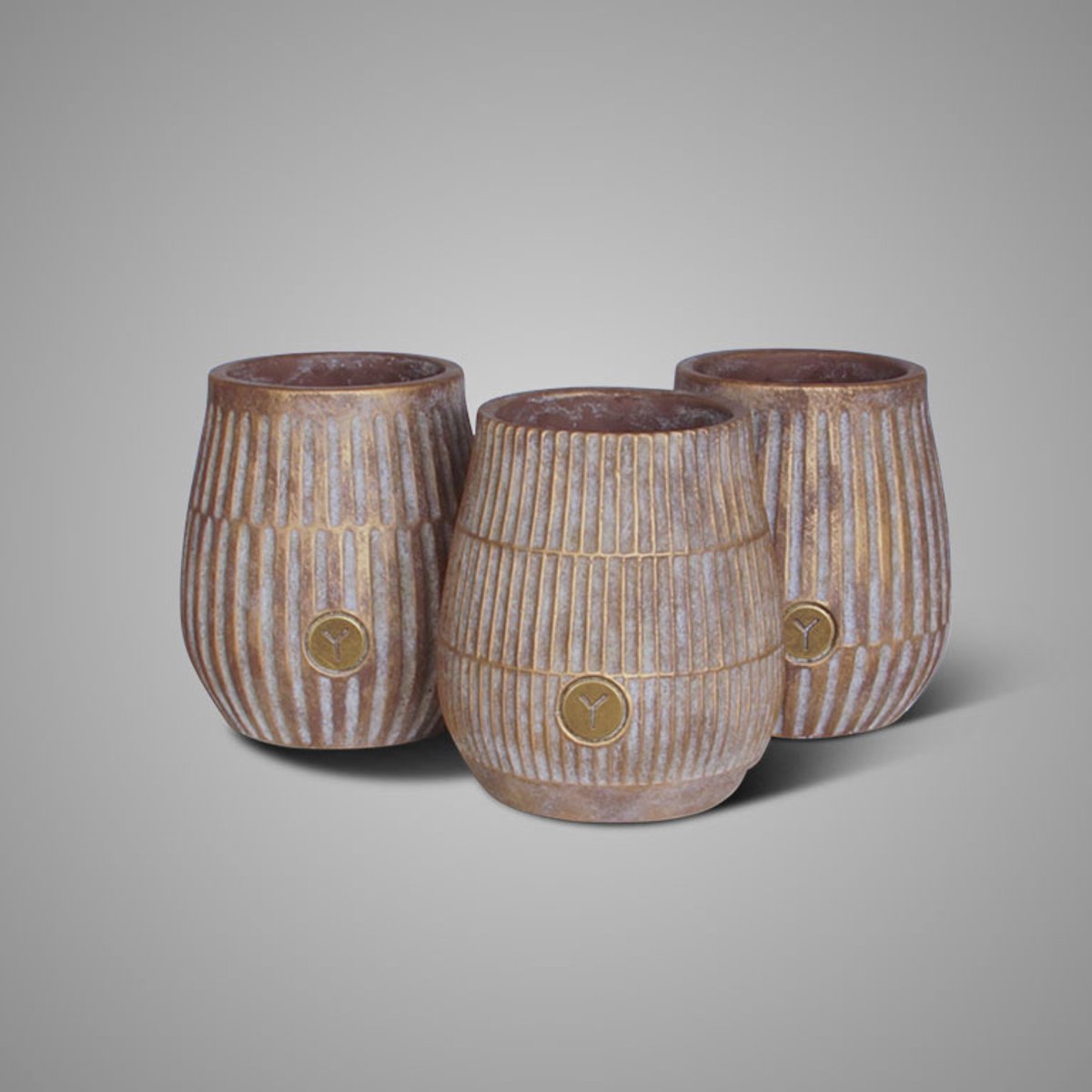 Brynxz Set van 3 Planters Vario Relief Jewel - Landelijke Bloempotten
