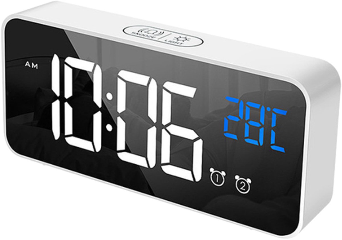 QTTVBTNA - Digitale Wekker - Alarmklok - Klok - Temperatuurweergave 12/24H - Snooze Functie - Dimbare Helderheid met 4 Niveaus - Wit