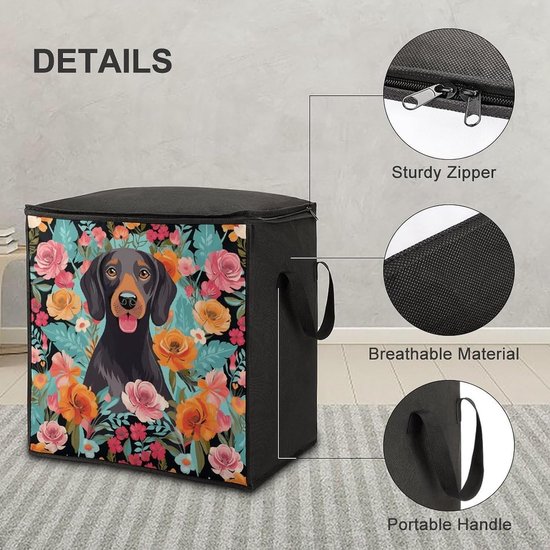 Opbergzakken Quilt - Kledingzakken Dekbed - Opbergen Kleding - Transparant Venster - 475 x 351 x 49 cm - Hond Bloemen — afbeelding 2