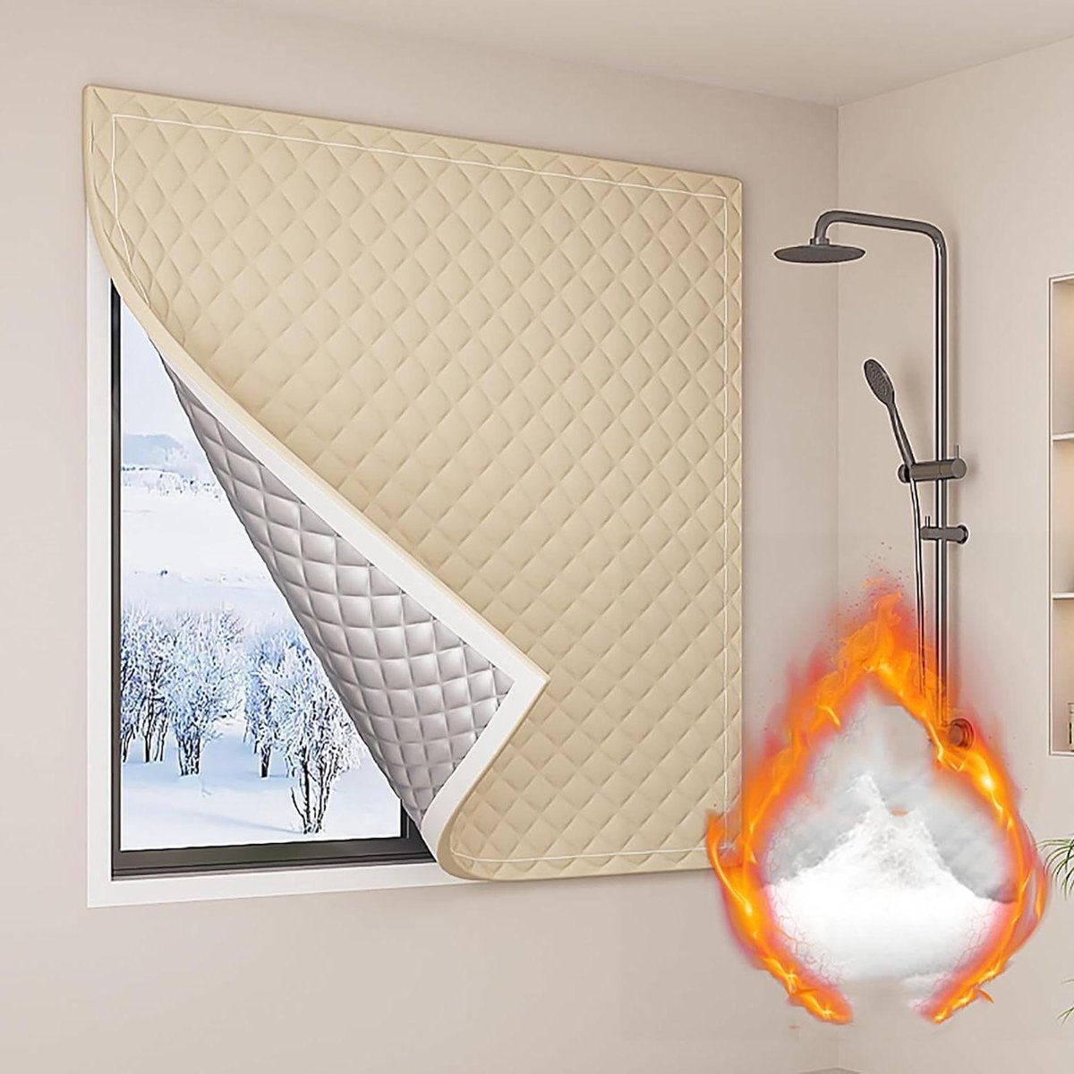 Raamisolatie Winter - Isolatiegordijn Raam - Tocht Vrij Houden - 4-Laags Verdikking - 120 x 180 cm - Beige
