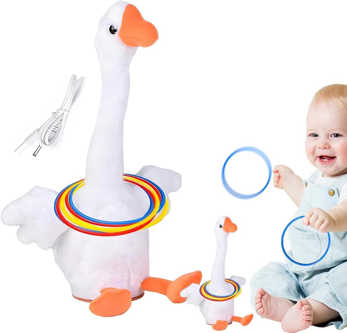 Ringwerpset Eenden - Ringenspel Interactief - Buiten Spelen - USB Oplaadbaar - 33 x 14.9 x 10.4 cm - Wit