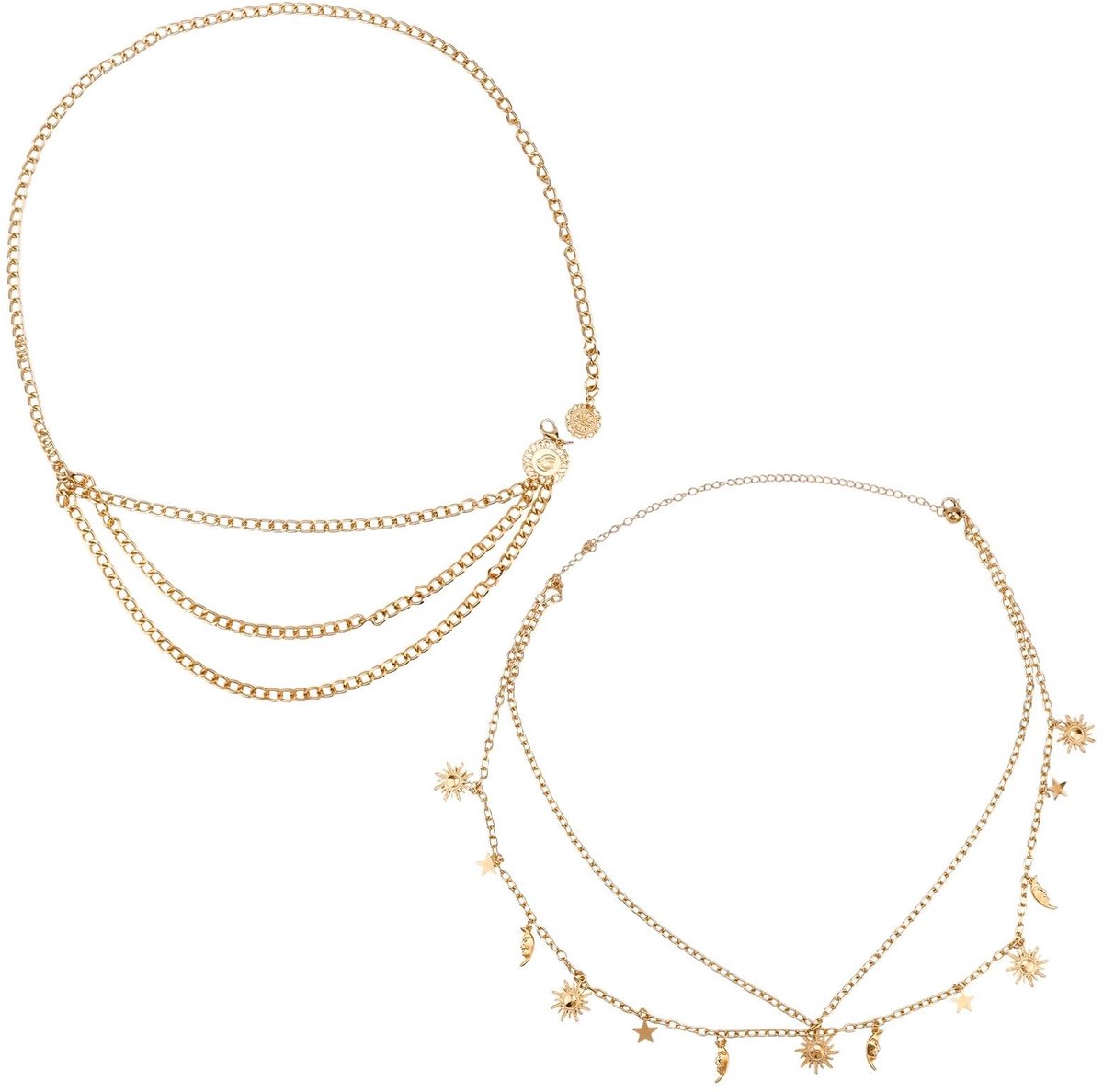 Set van 2 Gouden Taille Halskettingen - Elegante Zonnebloem Lichaamsketting voor Dames