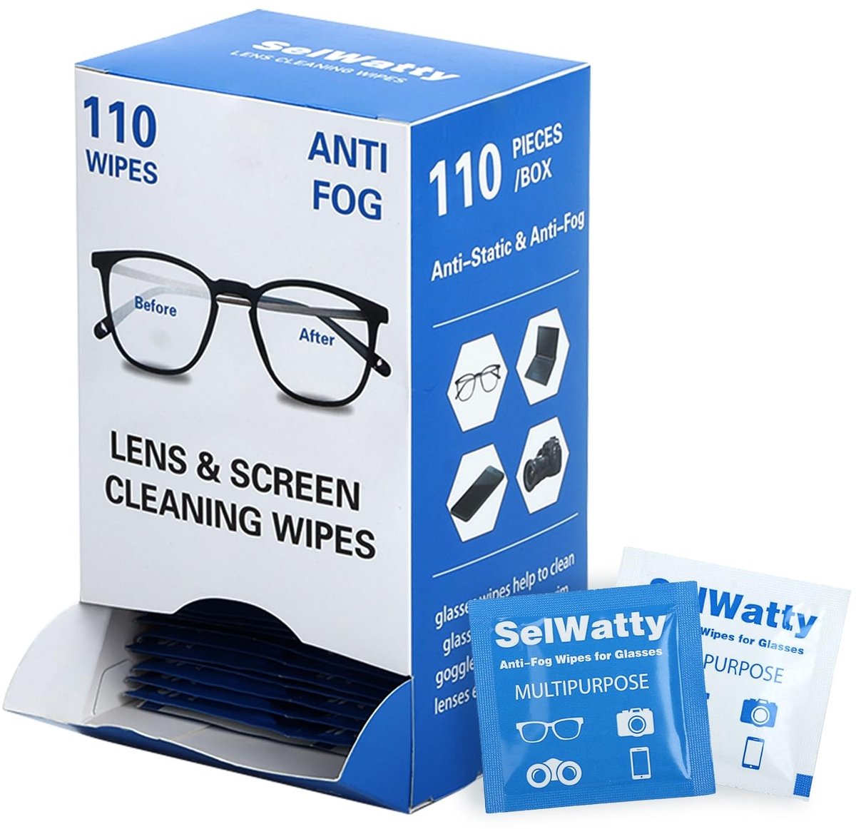 aladdien - Anti-Fog Reinigingsdoekjes - 110 Stuks voor Glazen - Ideaal voor Schermen - Perfecte Schoonmaak - Antistatische Doekjes - Geschikt voor T...
