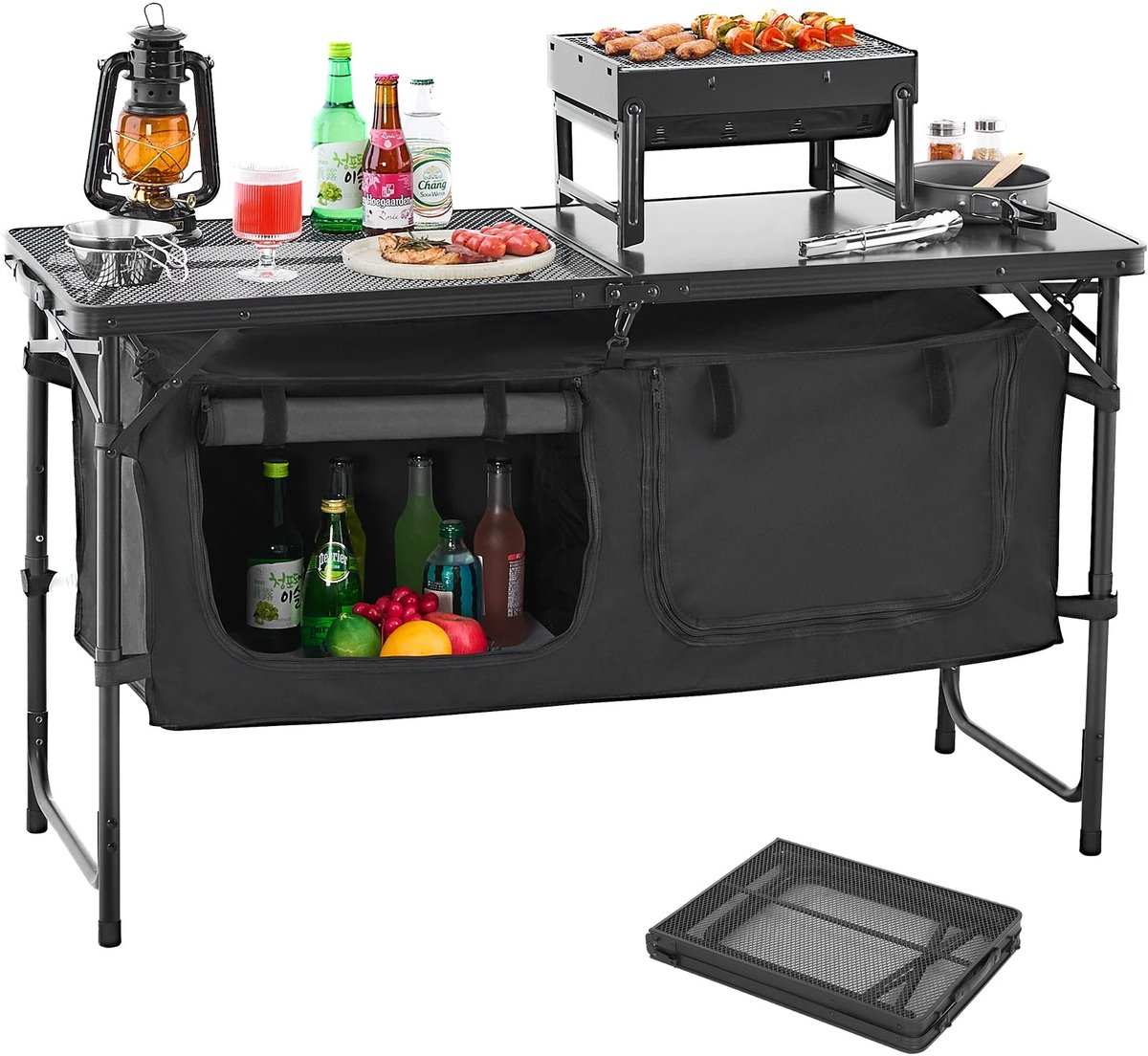 Innovastore Campingtafel - Inklapbare tafel - Vouwtafel Buiten - Tuintafel - Draagbaar Kookstation - Campingkeukentafel - Zwart