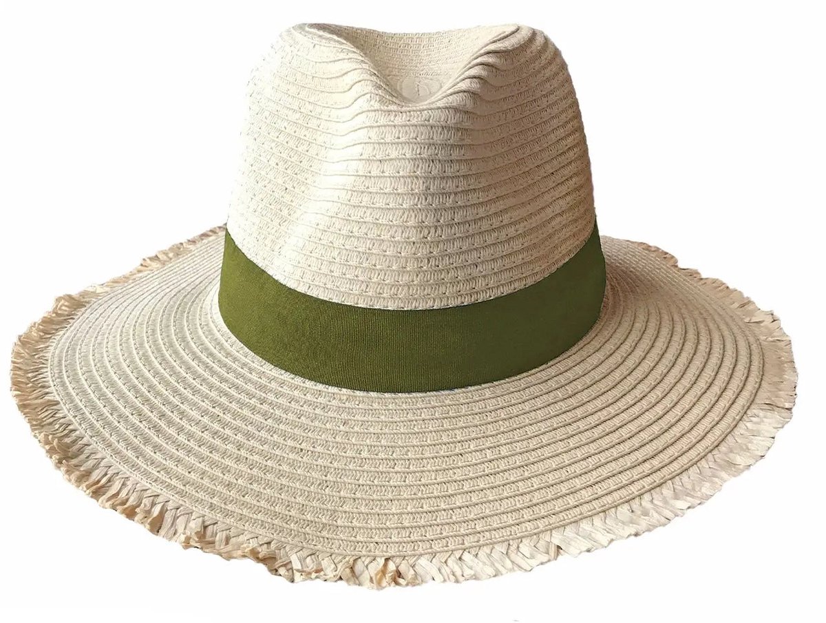 Fedora Hoed Dames - Olea Zonnehoed Brede Rand - UV Werend UPF50+ - Papiervezel - Maat: M-L: 57 cm - Sand/Olive