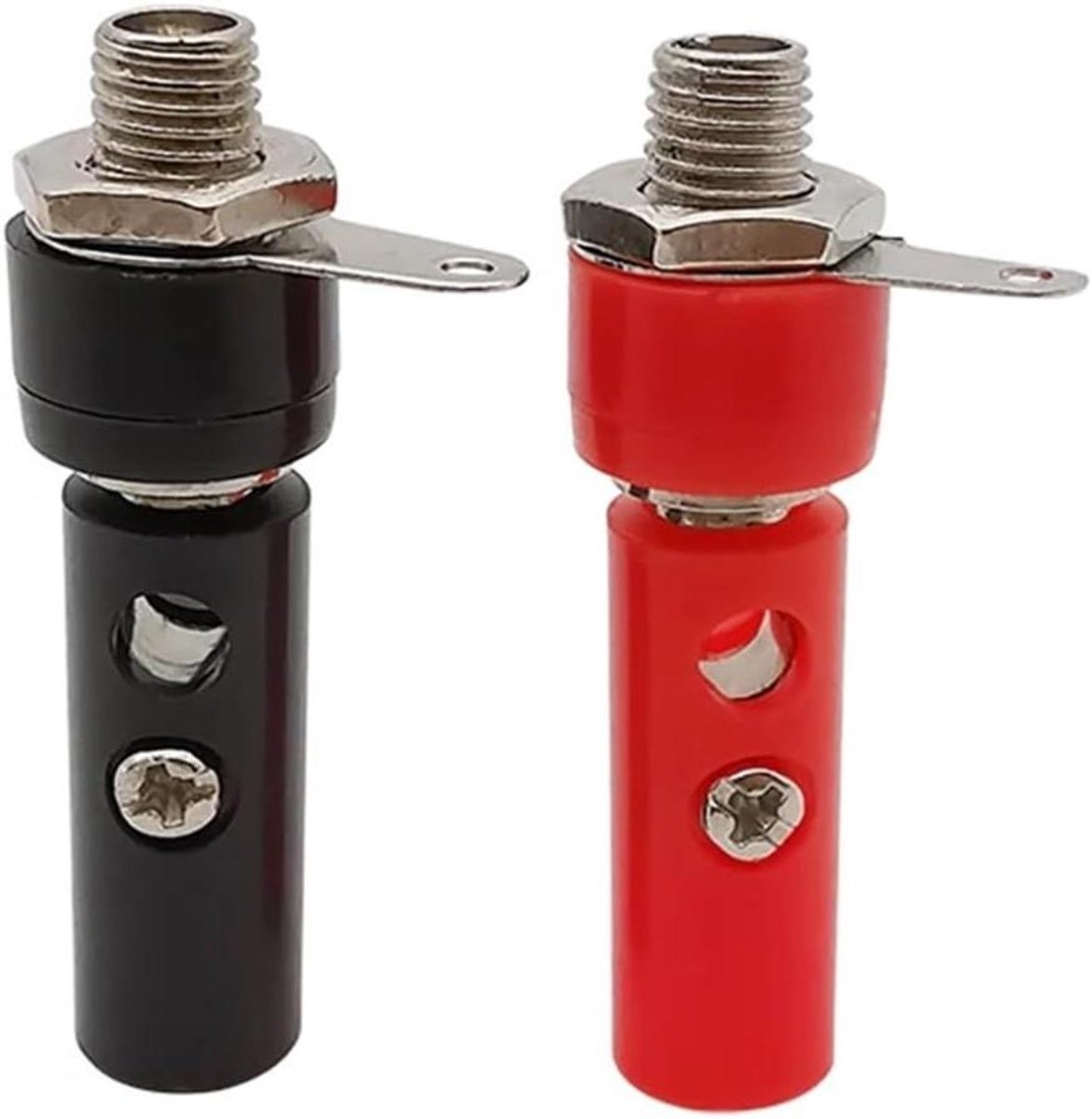 Banaanstekker Connectoren - Adapter Set - Elektronica Aansluiten - Paneelmontage - 10 Paar - Zilver Zwart Rood