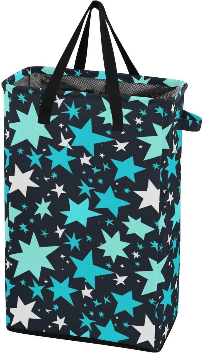 Wasmand Kledingmand Opruimen Wassen Vrijstaande Stevige Steunen 48L Capaciteit Turquoise Sterren