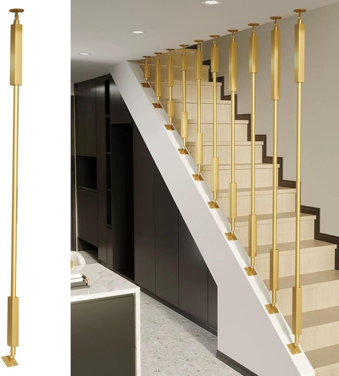 Verstelbare Trapspindel - Relingpaal Baluster - Veilige Trapafwerking - Hoekvariabel 0-270 Graden - 125 cm Hoogte - Goudkleurig