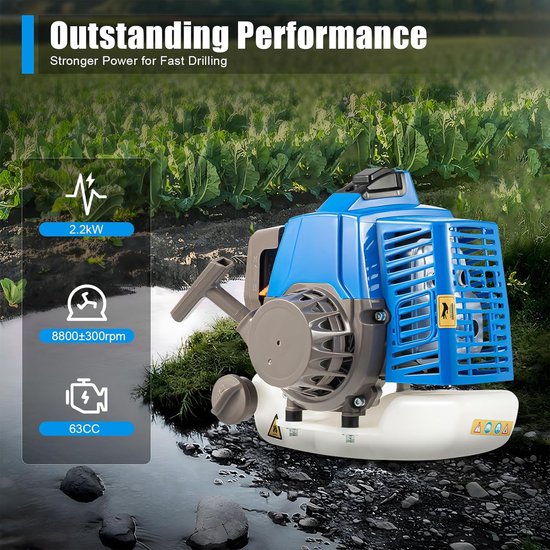 Benzine Grondboor - Grondboormachine Tuin - Gaten Boren - Met Handwagen - 63 cc - Blauw — afbeelding 2