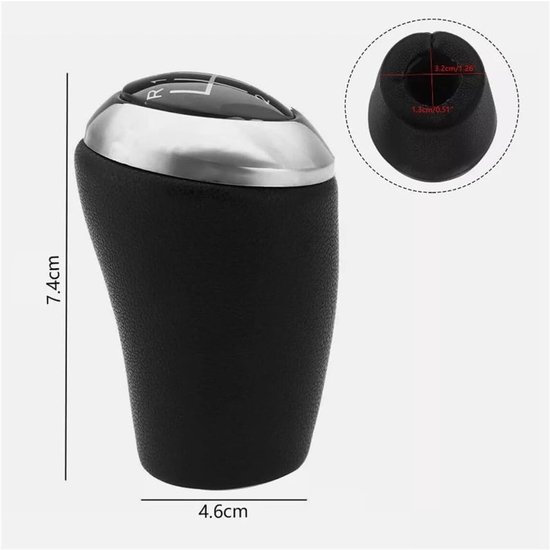 Schakelpookknop - Versnellingspook - Auto Interieur - 6 Versnellingen Leer - 7.4 x 4.6 mm - Zwart Chroom — afbeelding 4