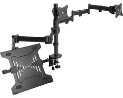 Monitor Laptop Houder - Driemaal Scherm - Efficiënt Werken - Gestapelde Arm - Tot 27 Inch - Zwart
