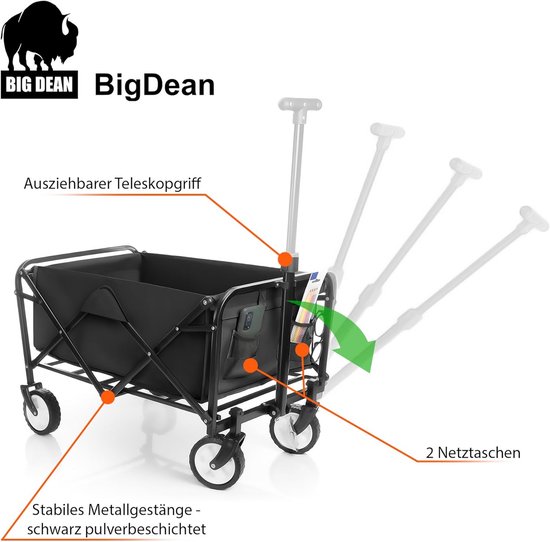 Opvouwbare Bolderkar - Draagkar Wagen - Vervoer Boodschappen - Ruimtebesparend Inklapbaar - 75x46x88cm - Zwart van Opvouwbare Bolderkar — afbeelding 4