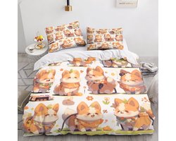 OBABO Dekbedovertrek met cartoon, hond, 3D-beddengoedset, zachte microvezel, schattige dierenprint, dekbedovertrek met ritssluiting, voor kinderen, tieners, volwassenen, tweepersoons (200 x 200 cm)