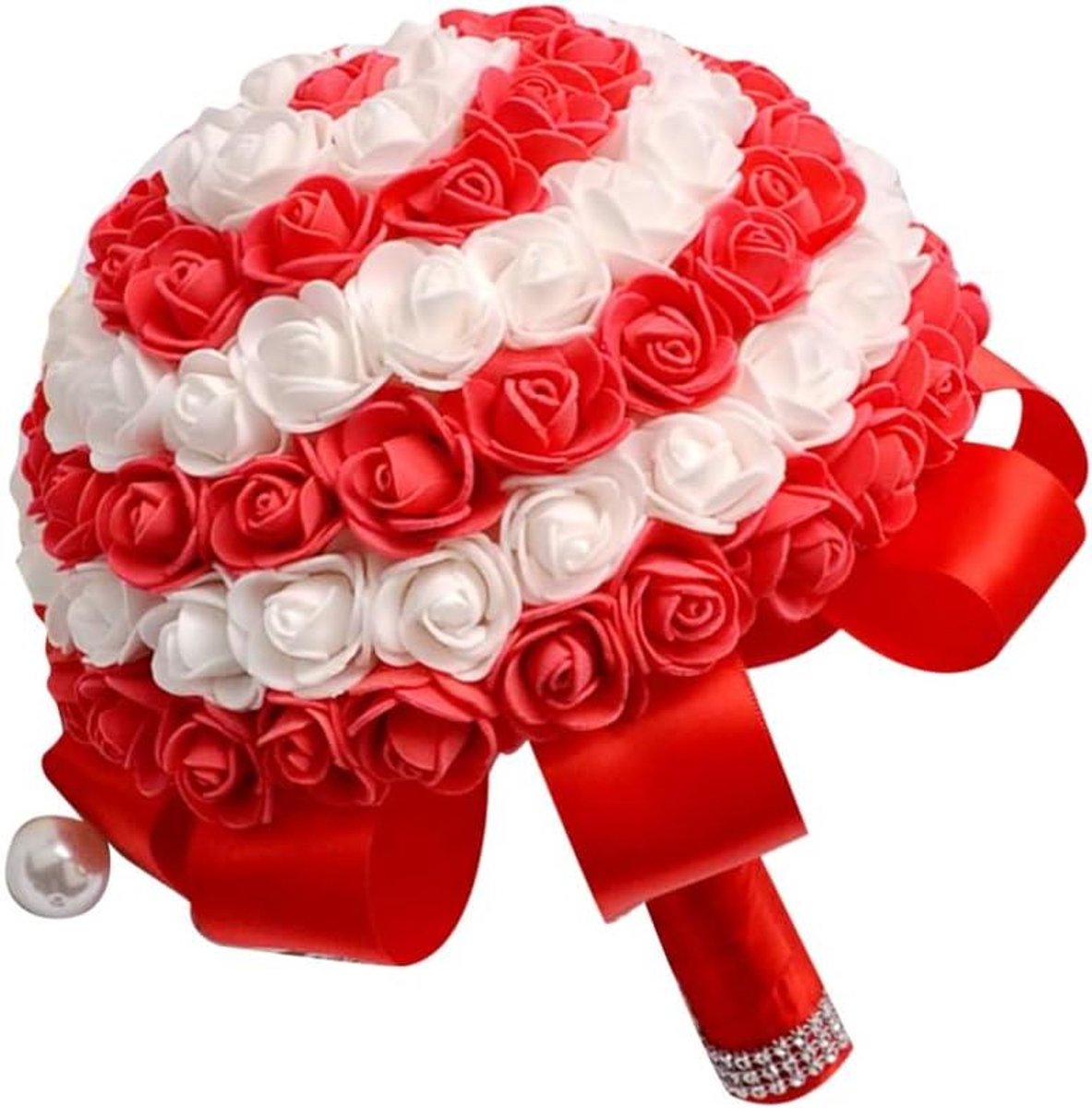 Bruidsboeket Kunstbloemen - Decoratie Boeket - Bruiloft Decoratie - Handgemaakte Rozen - 23 x 21 x 21 cm - Rood