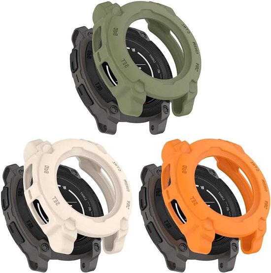 3 Pack Cases for Garmin Instinct E 40mm/45mm, Flexible TPU Screen Protector, Scratch-Resistant Protective Cover Smartwatch (Beige/Green/Orange, Garmin Instinct E 40mm)