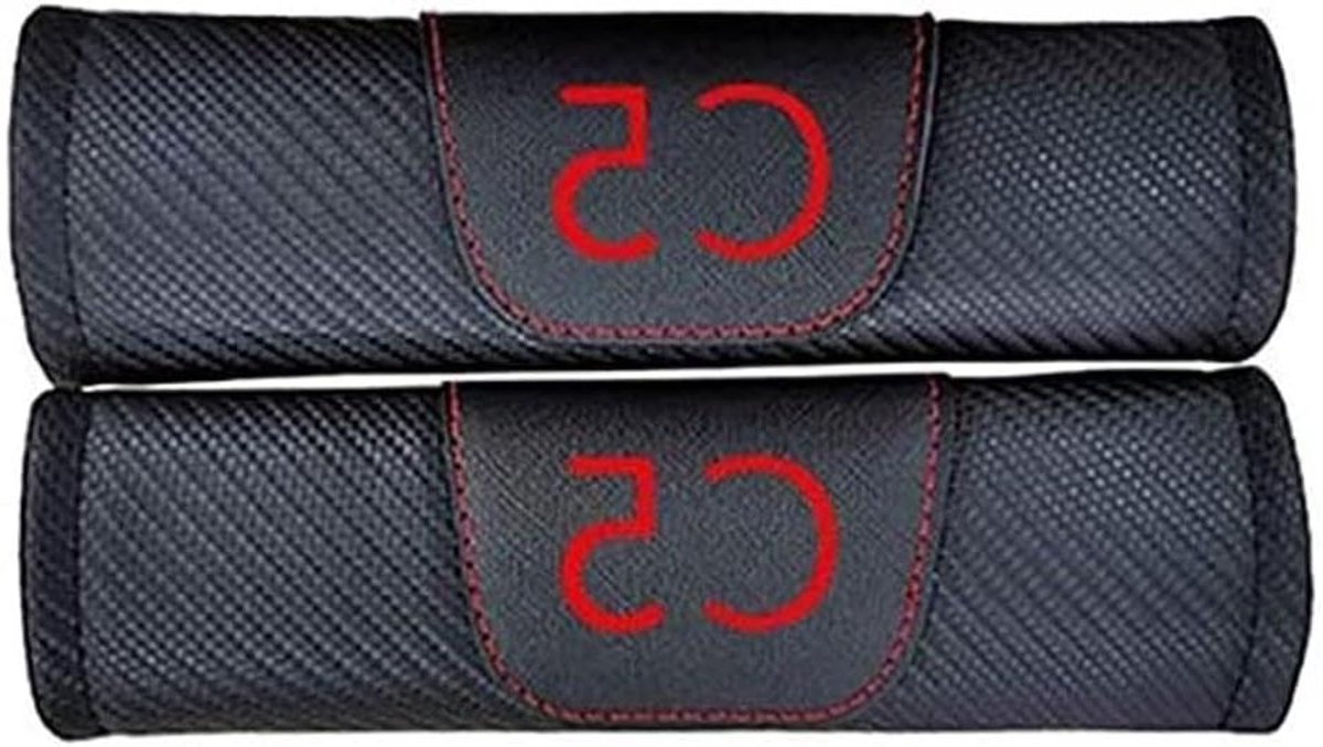 Autogordel Covers - Schouderkussens - Comfortabel Rijden - Koolstofvezel Materiaal - 2 Stuks - Zwart Rood