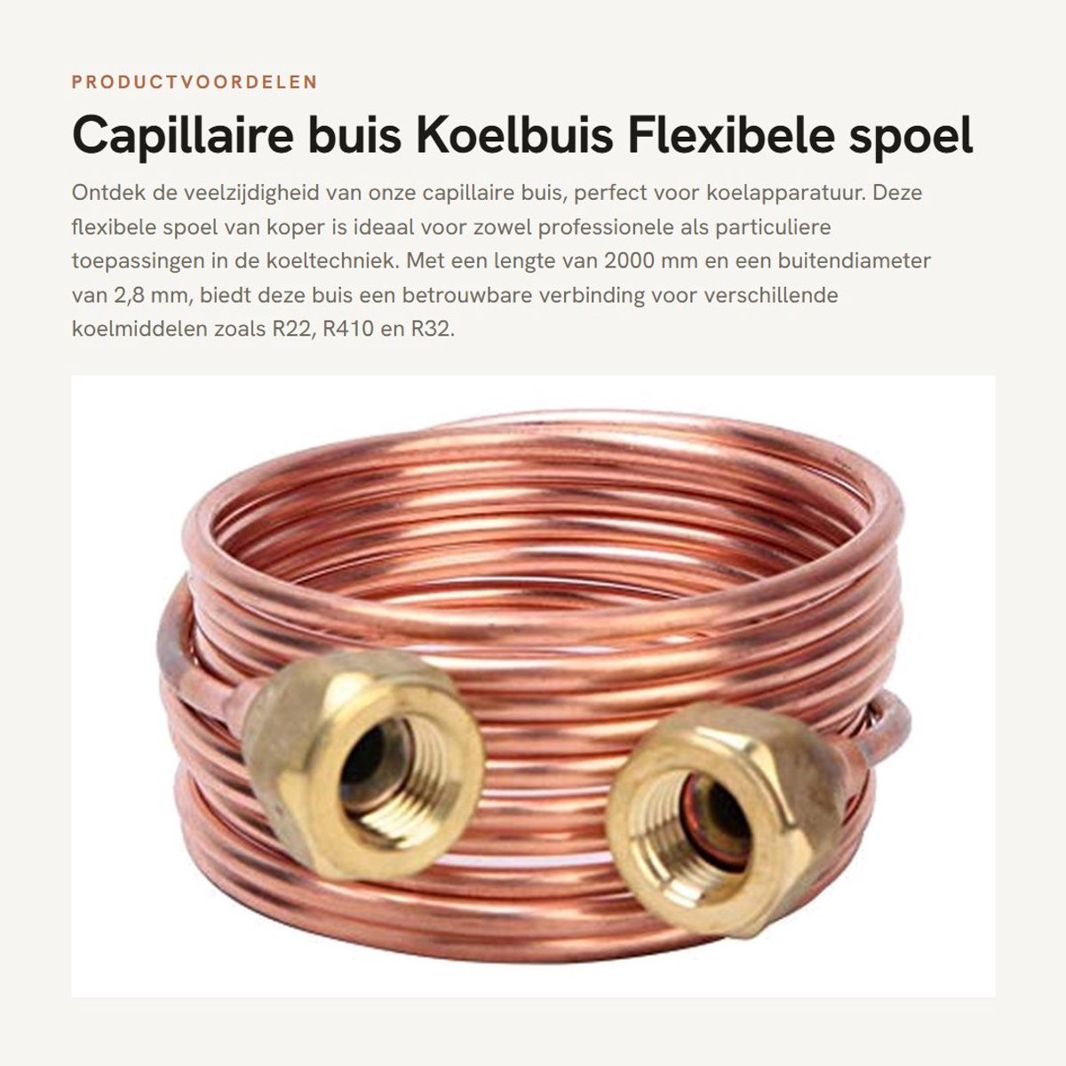 Dailygoods- Capillaire Buis - Flexibele Koelbuis - Koperen Buis - G1/4 Aansluiting - 2,8 mm - 2000 mm Lengte - Hoge Temperatuur Weerstand