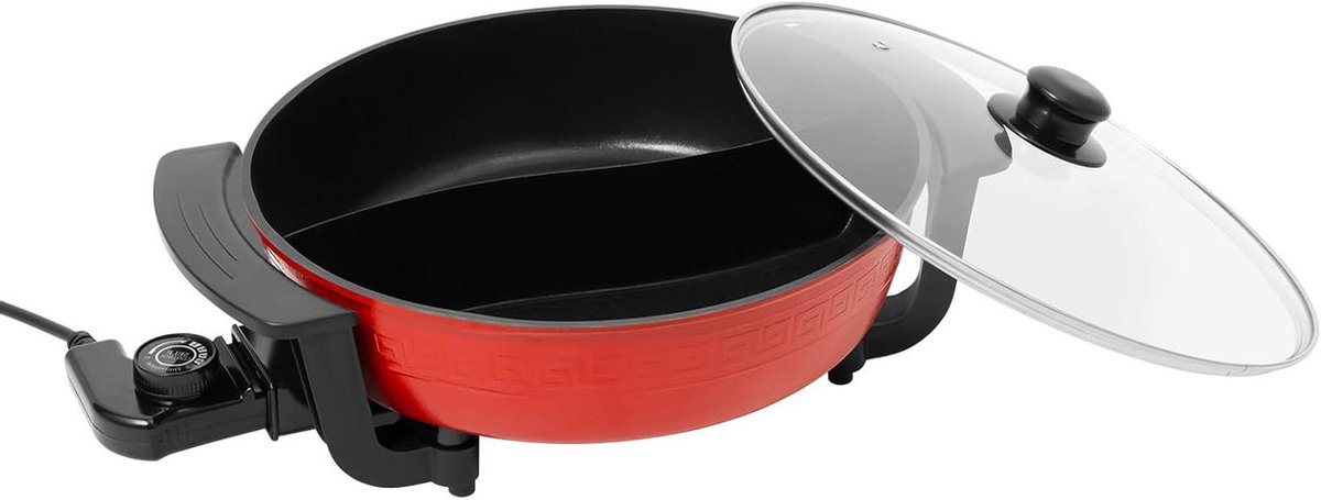 Elektrische Kookpan - Multicooker Pan - Grote Maaltijden - Dubbelzijdige Verwarming - 6 Liter - Rood