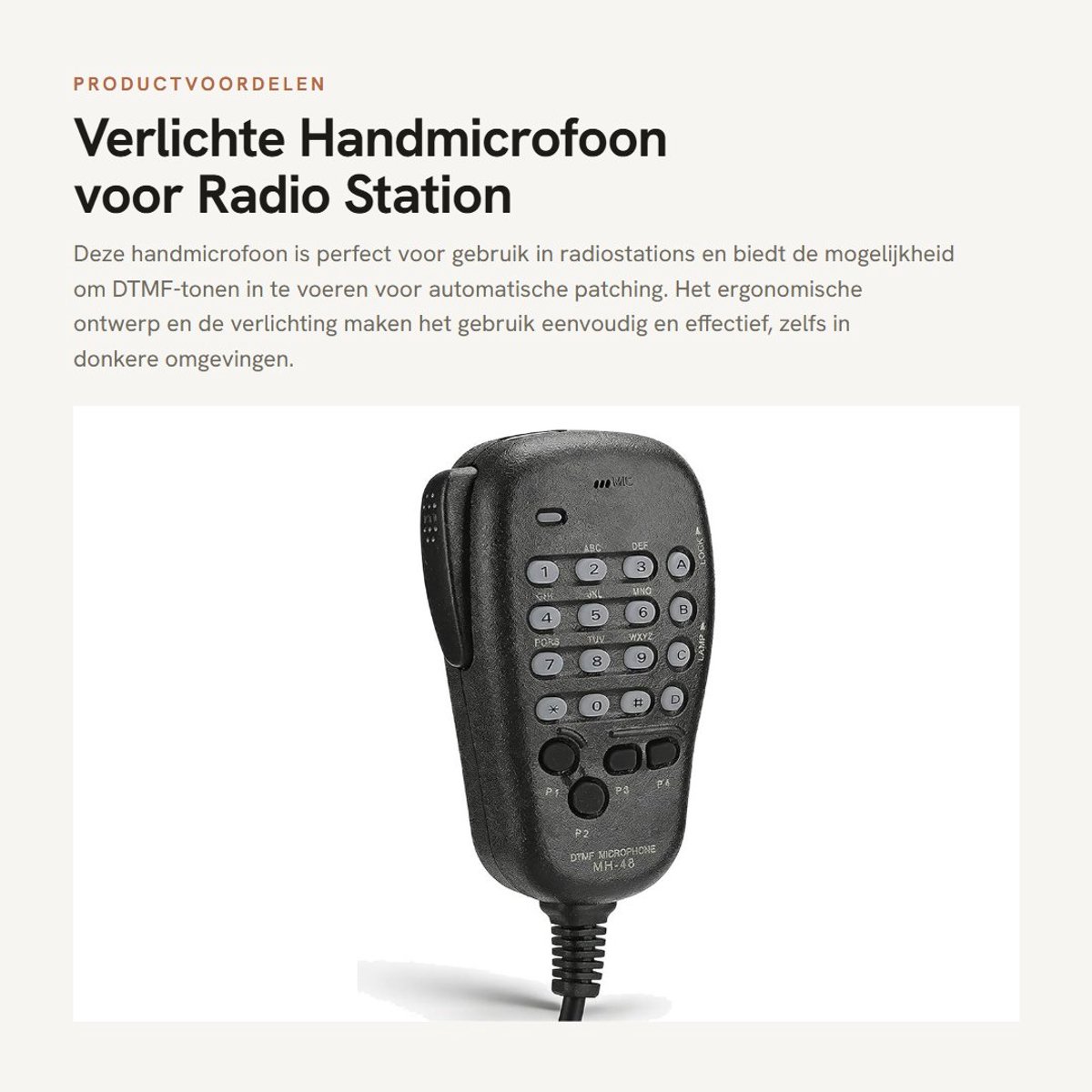 Dailygoods- Handmicrofoon Verlicht - DTMF Invoer - Programmeerbare Softkeys - Compatibel met Mobiele Radiostations - ABS Materiaal - Hoge Betrouwbaarheid - Microfoon