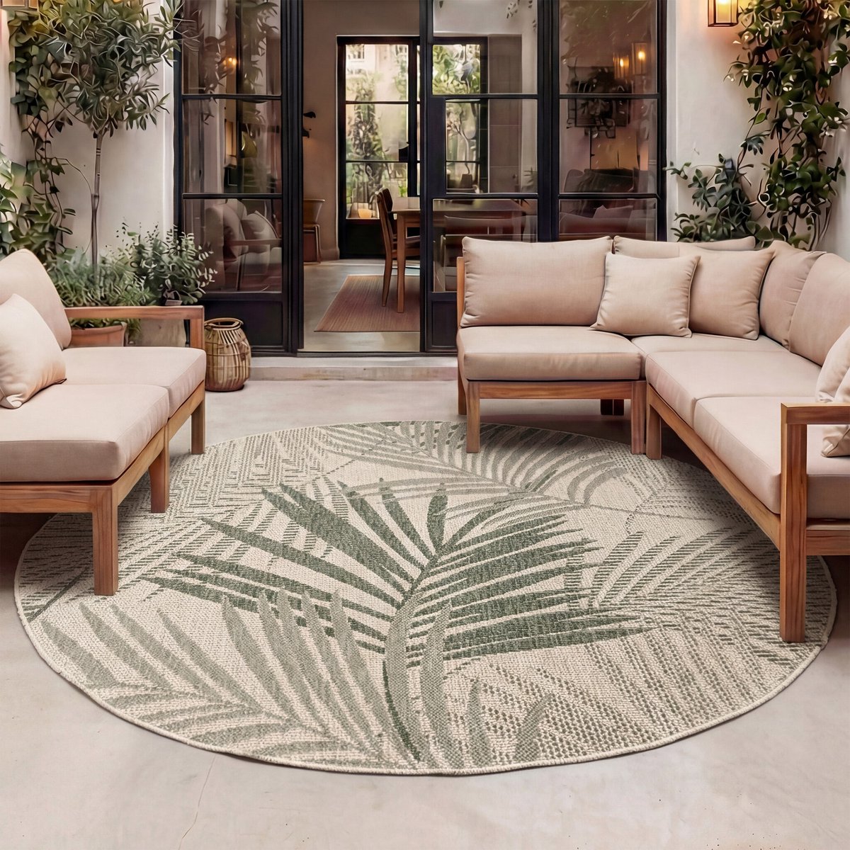 Fraai Rond buiten vloerkleed - Tiga Palm Groen - Ø 160cm