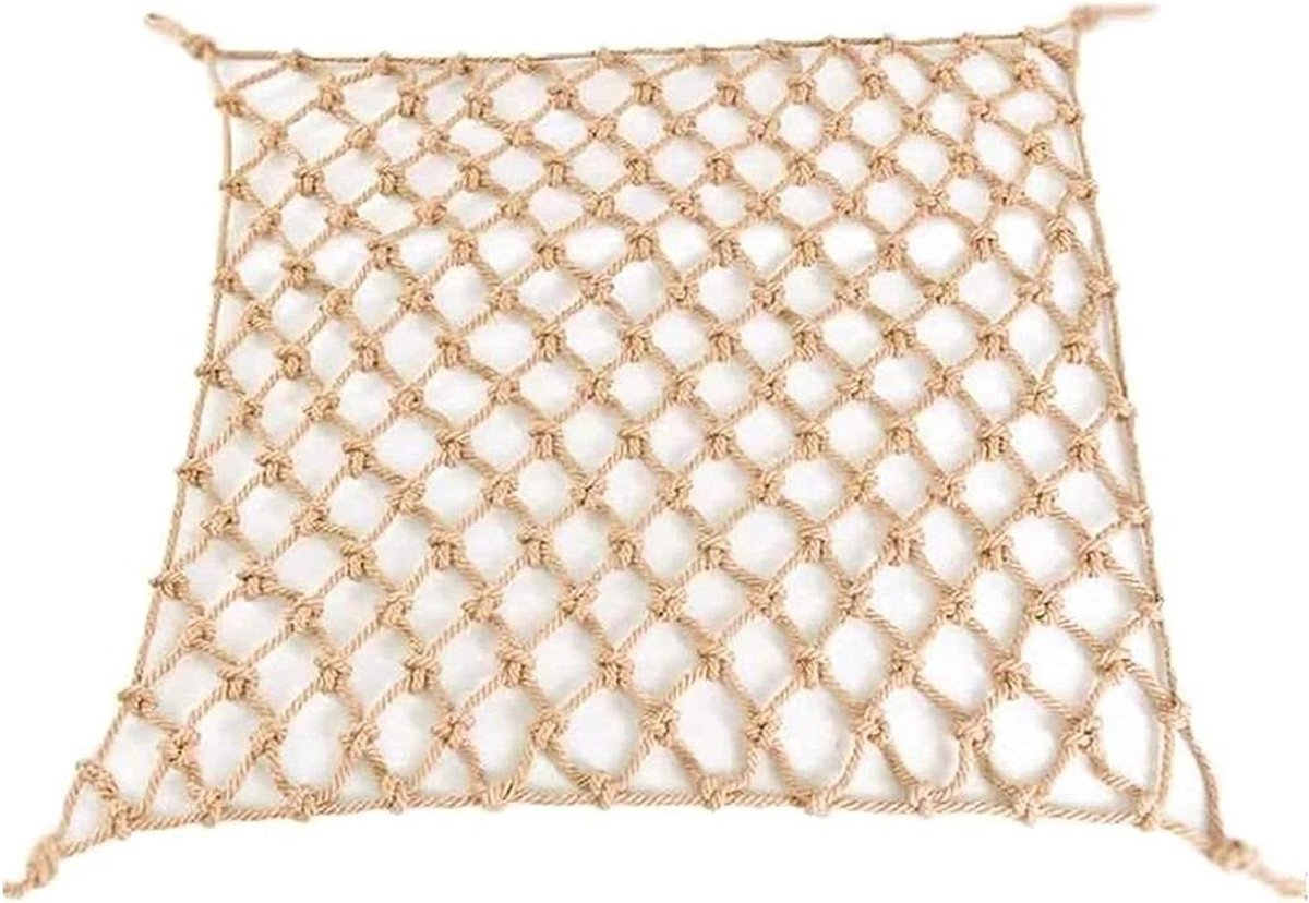 Hennep touw net - Veiligheidsnet Jute - Kindermuren Beveiligen - Handgemaakt Sterk Materiaal - 8 MM Dikte - Natuurlijk Bruin