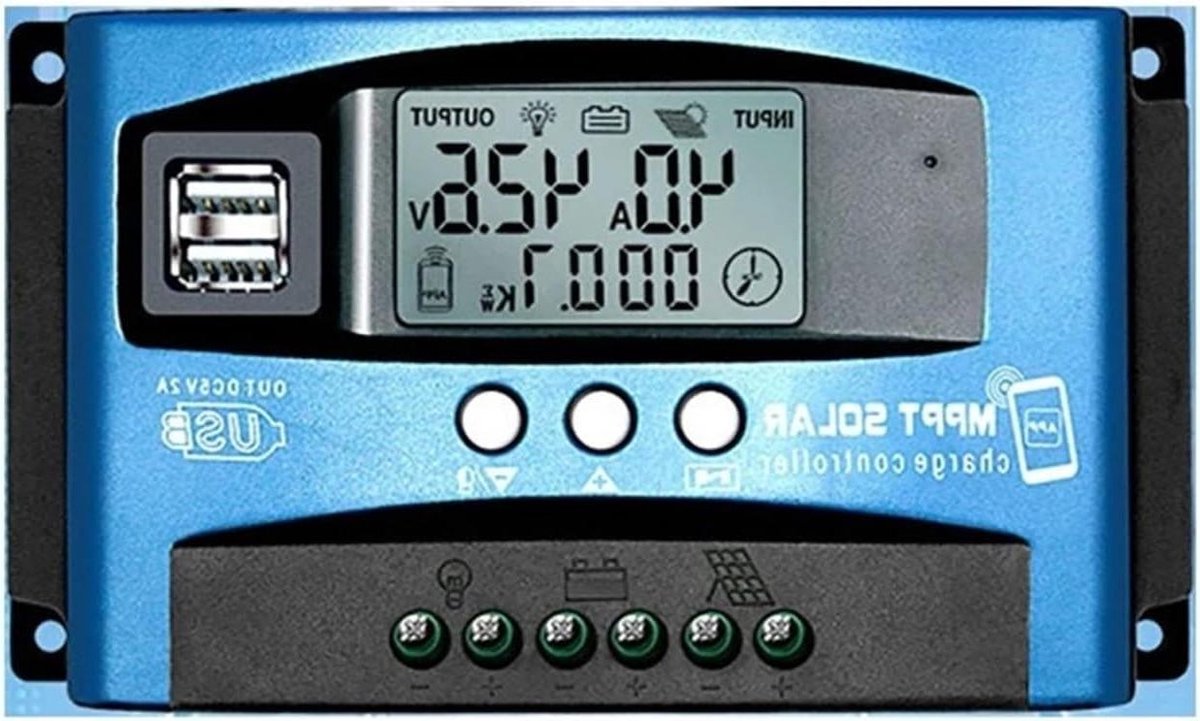 Zonne Laadregelaar - MPPT Controller - Energie Beheer - Industriële Masterchip - 100A 12V 24V - Zwart Blauw