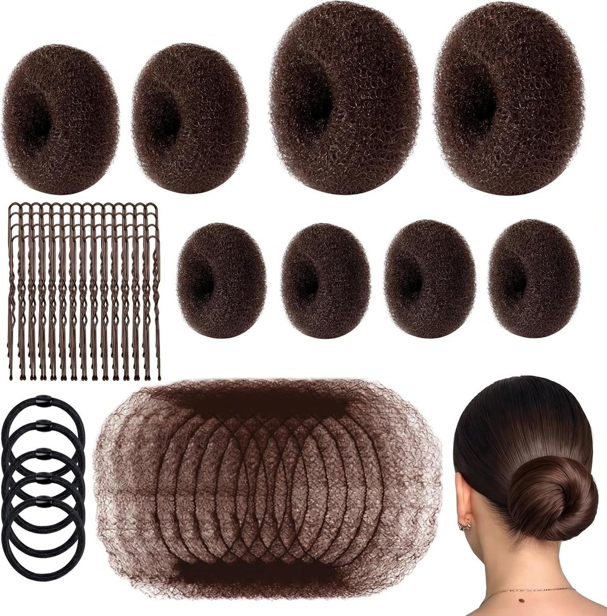 Haardonut Set - Broodjesmaker Haar - Elegante Kapsels Maken - 63 Delige Styling Set - 4 Maten Inclusief