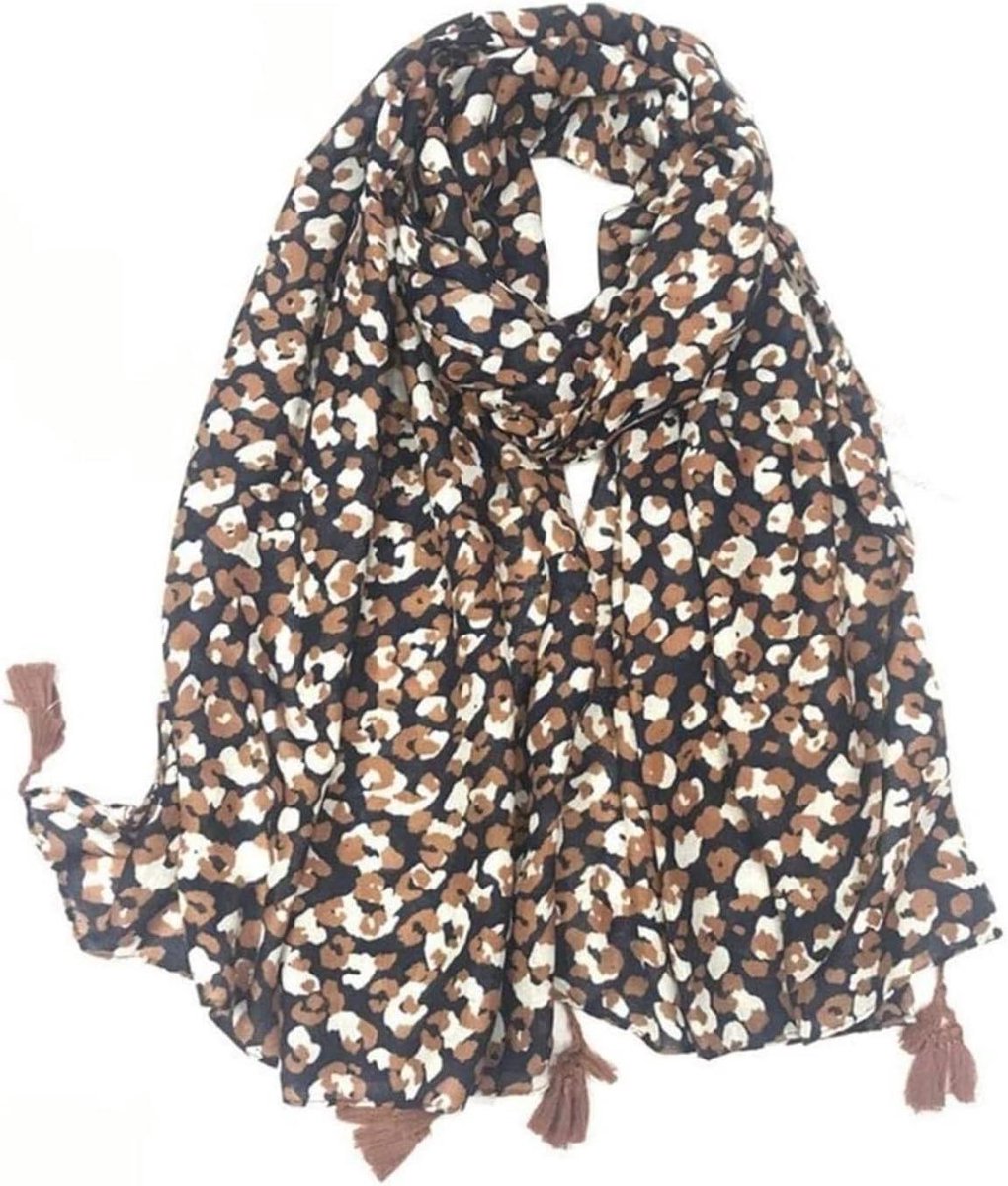 Scarf Scarves Scarf Soft Lightweight Leopard Cotton Linen Scarf with Tassels Scarf Fashion Accessory