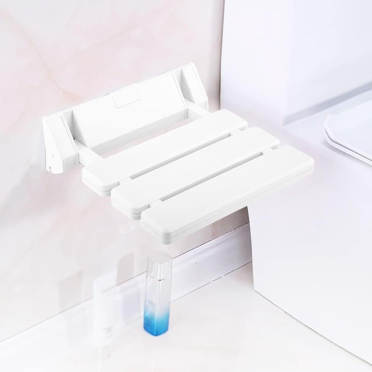 Shower Stool, Collapsible, Wall Mounted, Shower Chair, Wall Holder, Shower Chair, Home, Collapsible, Shower Stool, Shower, Seat, Load Capacity 130 kg, White