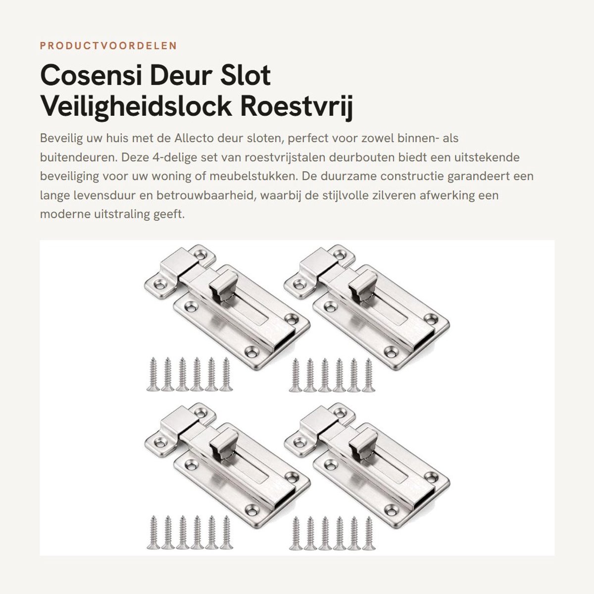Dailygoods- Deurslot Veiligheid - Deurbeslag RVS - Deurbeslag Buitendeur - Deurslot Buitendeur - Deurslot met Schroeven - 4 Stuks 67x45 mm
