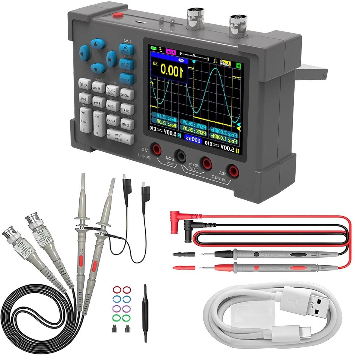 ZEEWEII 3in1 Digital Oscilloscope Multimeter Signal Generator Dual Channel 120Mhz Bandwidth 250MSa/s Sampling Rate Handheld Oscilloscope(DSO3D12)