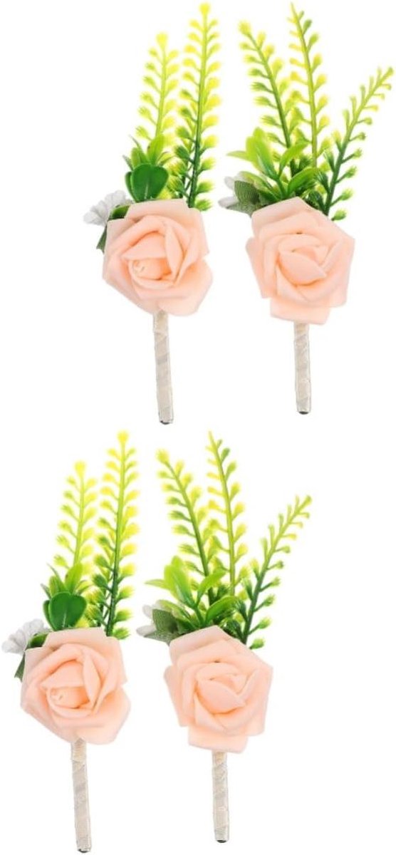 Bruiloft Corsages - Kunstbloemen Decoratie - Feestelijke Aankleding - Set van Vier - 8x15x3 cm - Roze