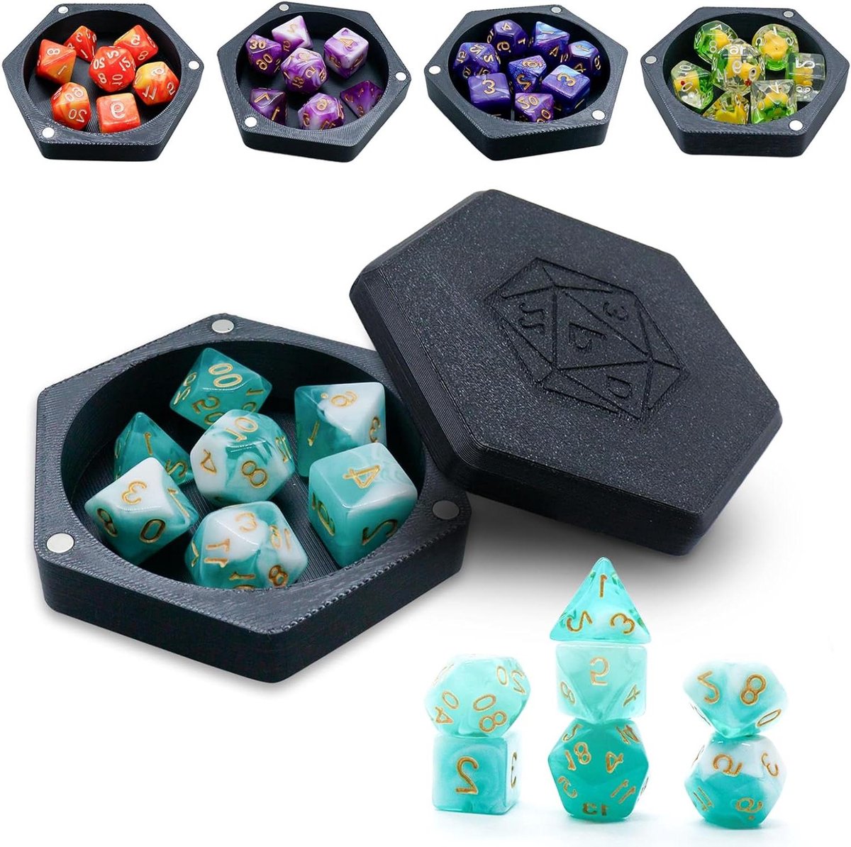 Mystery DND dobbelstenen set, 7 stuks veelvlakkige dobbelstenen met dobbelstenen doos meer dan 100 dobbelstenen, spel dobbelstenen geschikt voor kerkers en draken, RPG, MTG, rollenspel